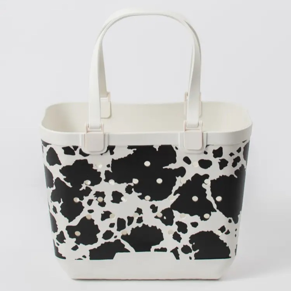 Mini White Cow Print Rubber Beach Tote Bogg Style Bag